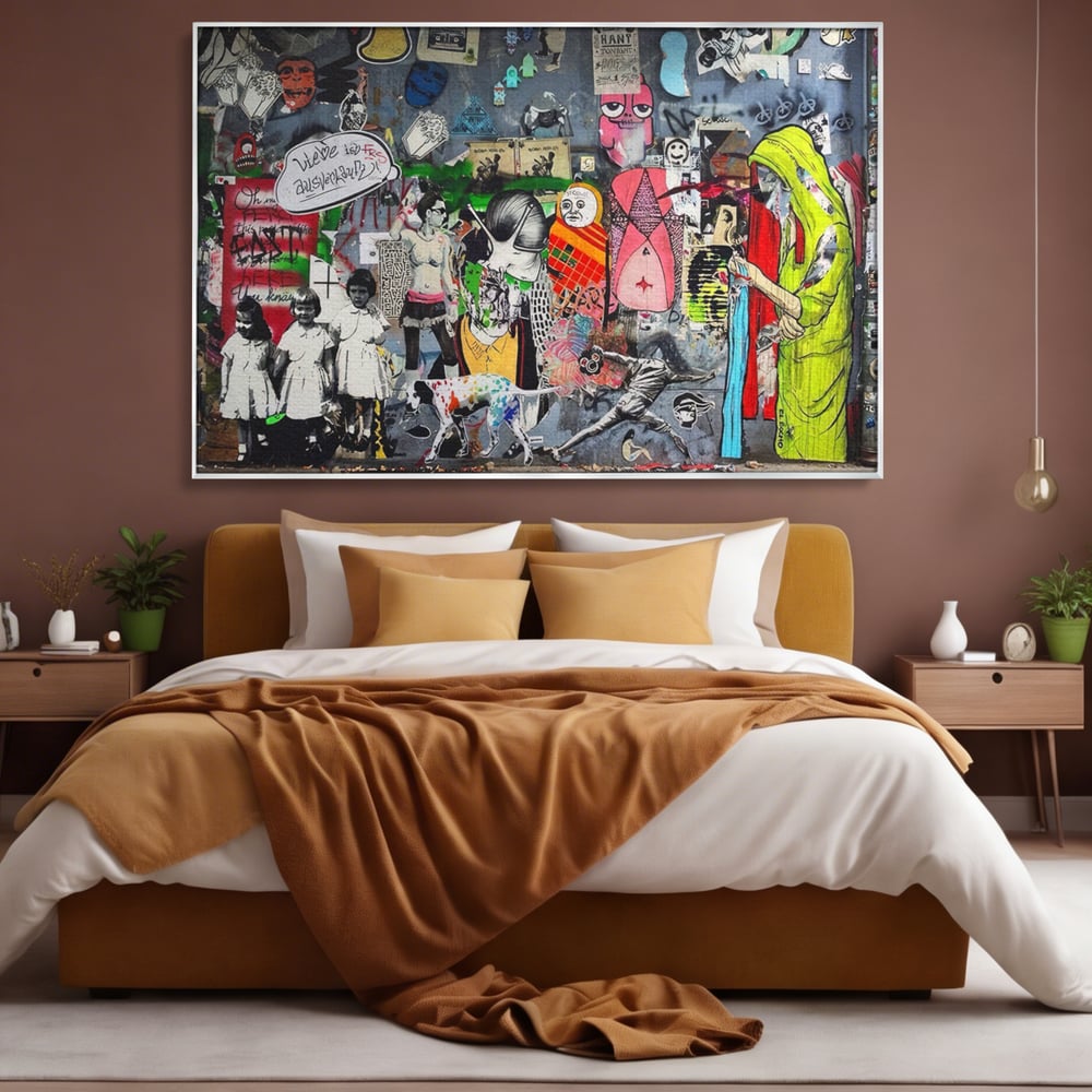Tablou Canvas Premium LuxCanva® A1348, Banksy Street ,  Living, Graffiti, Artist, Oameni, Culori Vibrante