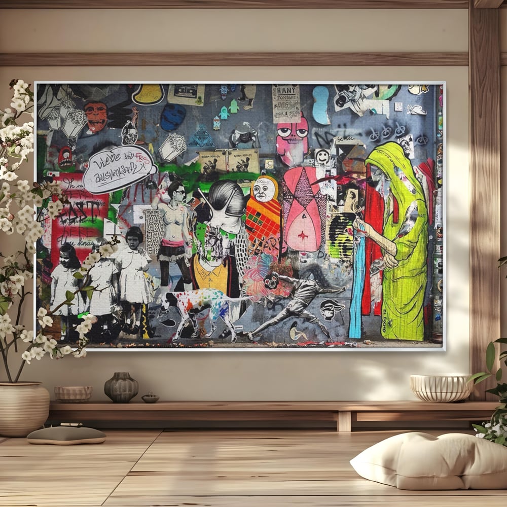 Tablou Canvas Premium LuxCanva® A1348, Banksy Street ,  Living, Graffiti, Artist, Oameni, Culori Vibrante