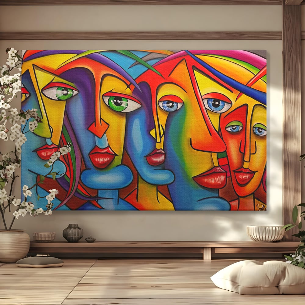 Tablou Canvas Premium LuxCanva® A1349, Abstract Face , Living, Portret, Arta Moderna, Colorat, Galerie De Arta, Culori Vibrante