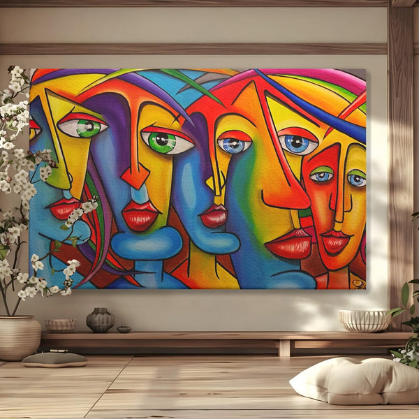 Tablou Canvas Premium LuxCanva® A1349, Abstract Face , Living, Portret, Arta Moderna, Colorat, Galerie De Arta, Culori Vibrante