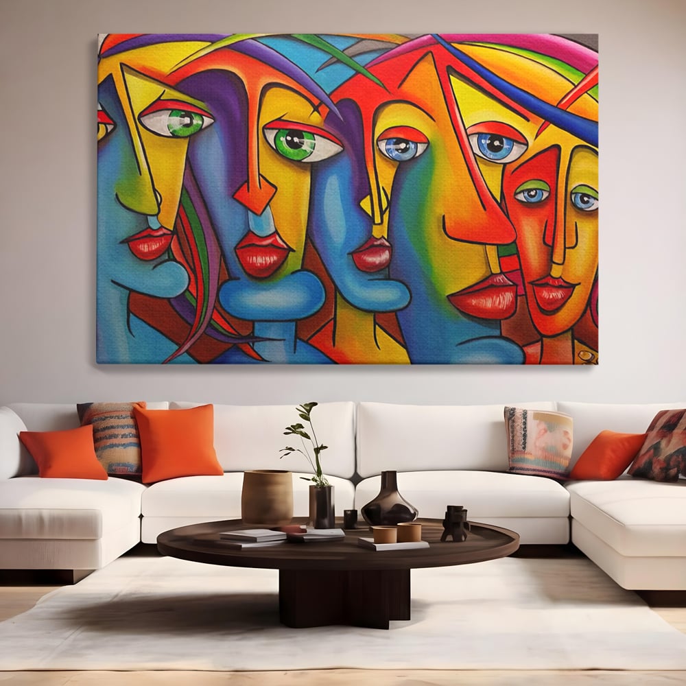 Tablou Canvas Premium LuxCanva® A1349, Abstract Face , Living, Portret, Arta Moderna, Colorat, Galerie De Arta, Culori Vibrante