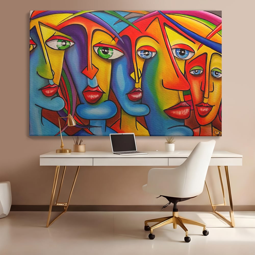 Tablou Canvas Premium LuxCanva® A1349, Abstract Face , Living, Portret, Arta Moderna, Colorat, Galerie De Arta, Culori Vibrante