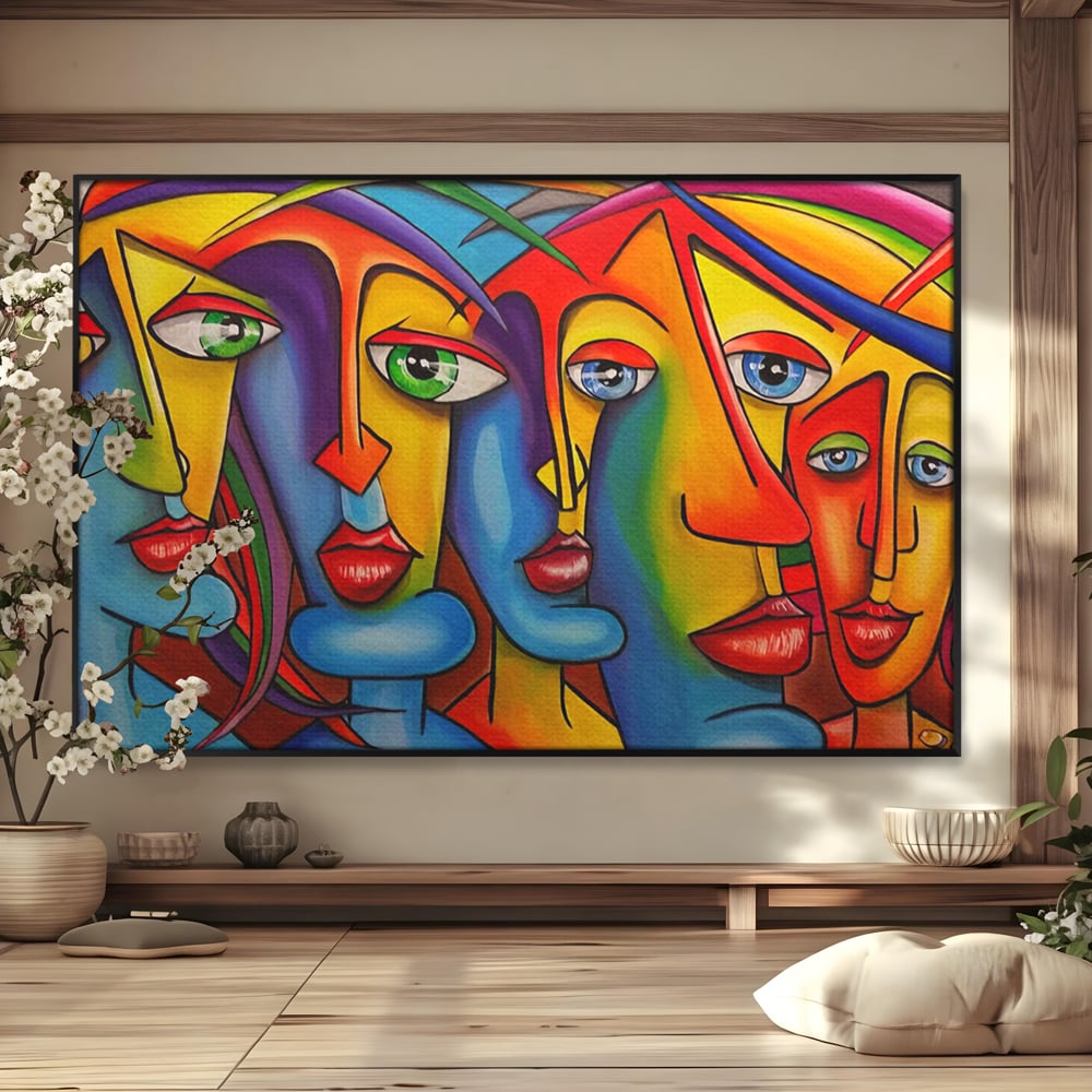 Tablou Canvas Premium LuxCanva® A1349, Abstract Face , Living, Portret, Arta Moderna, Colorat, Galerie De Arta, Culori Vibrante