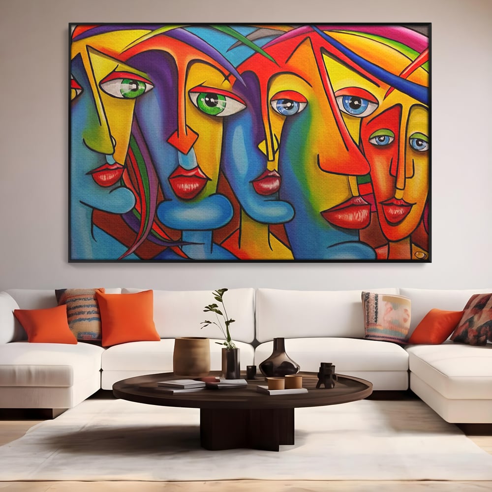 Tablou Canvas Premium LuxCanva® A1349, Abstract Face , Living, Portret, Arta Moderna, Colorat, Galerie De Arta, Culori Vibrante