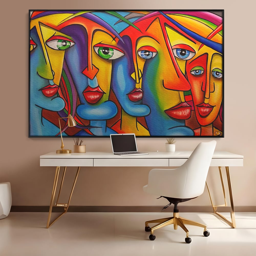 Tablou Canvas Premium LuxCanva® A1349, Abstract Face , Living, Portret, Arta Moderna, Colorat, Galerie De Arta, Culori Vibrante