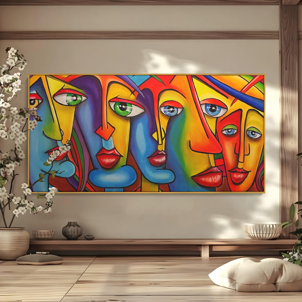 Tablou Canvas Premium LuxCanva® A1349, Abstract Face , Living, Portret, Arta Moderna, Colorat, Galerie De Arta, Culori Vibrante
