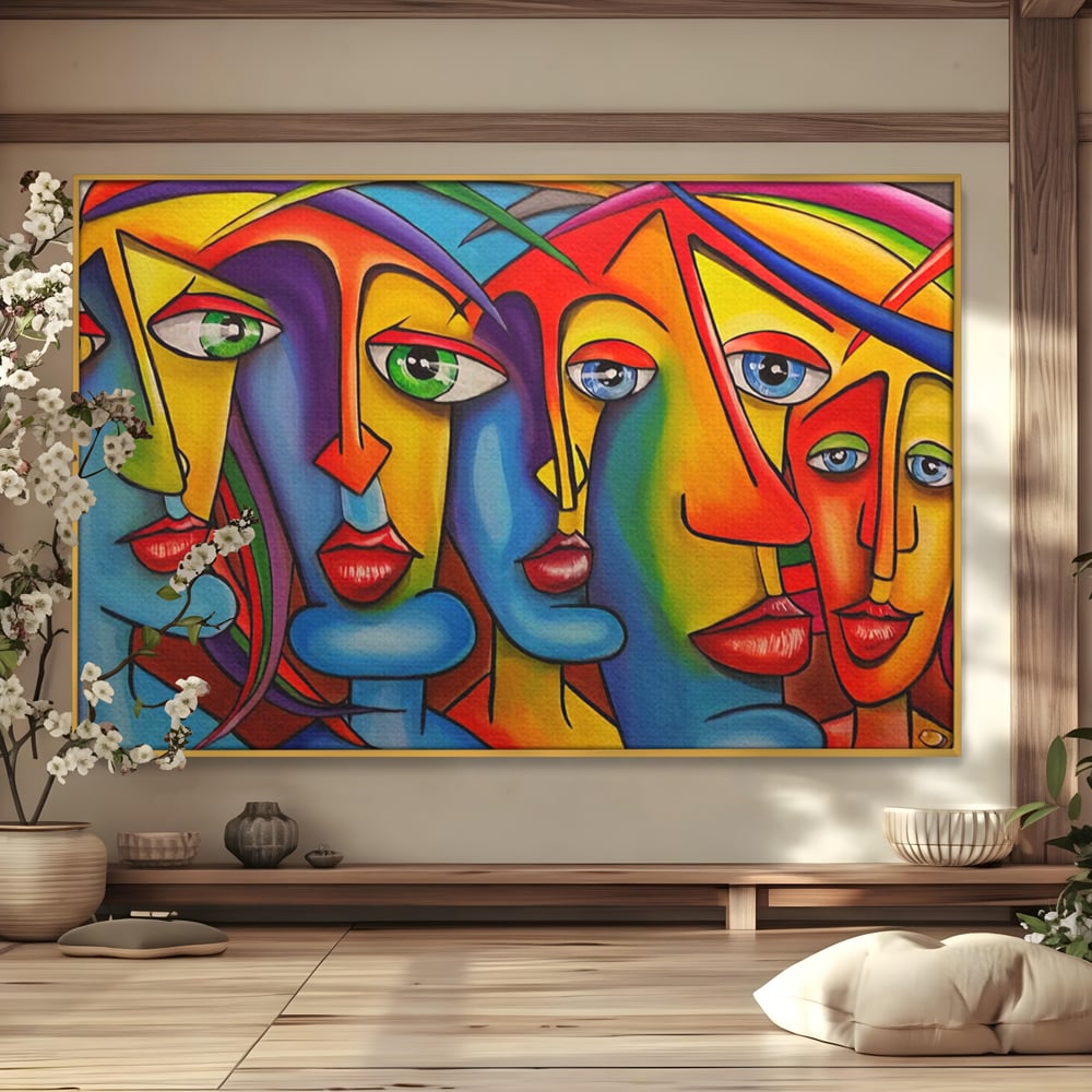 Tablou Canvas Premium LuxCanva® A1349, Abstract Face , Living, Portret, Arta Moderna, Colorat, Galerie De Arta, Culori Vibrante