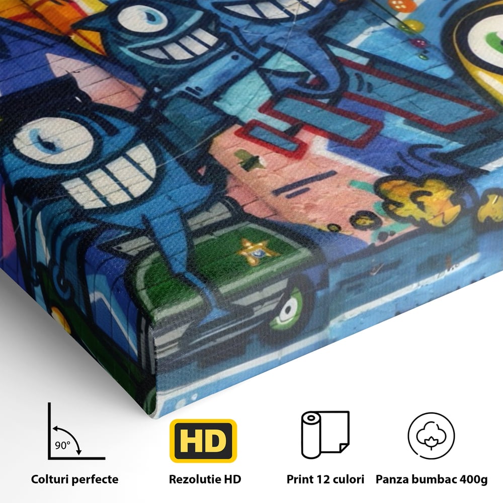 Tablou Canvas Premium LuxCanva® A1350, Graffiti Wall Art , Living, Decorativ, Animatie, Arta Stradala, Camera Copil, Game Room, Culori Vibrante