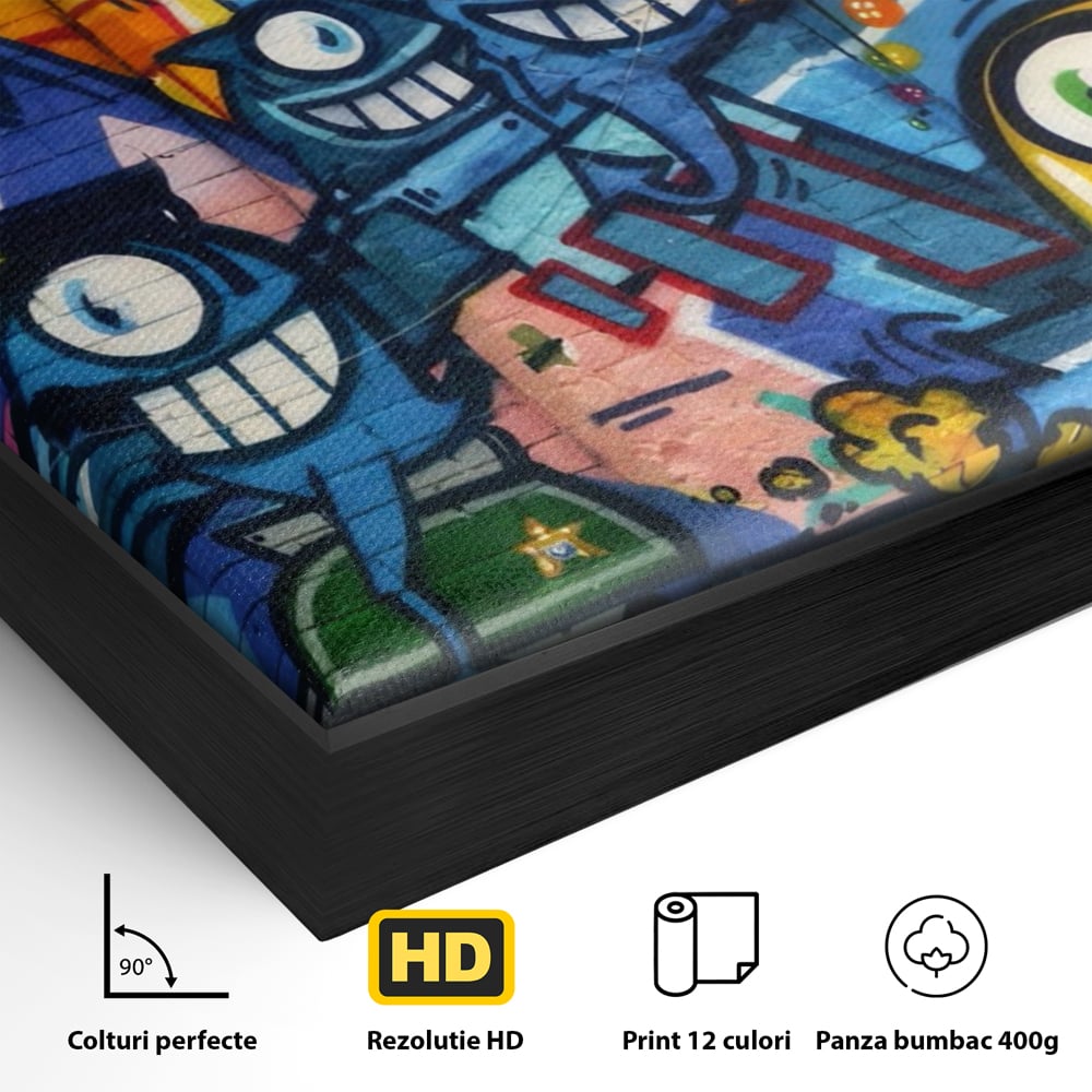 Tablou Canvas Premium LuxCanva® A1350, Graffiti Wall Art , Living, Decorativ, Animatie, Arta Stradala, Camera Copil, Game Room, Culori Vibrante