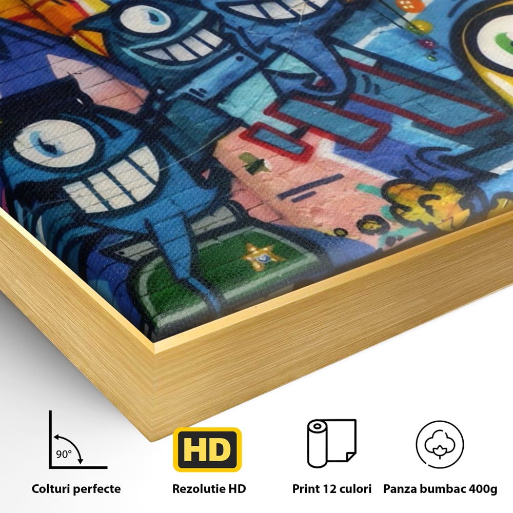 Tablou Canvas Premium LuxCanva® A1350, Graffiti Wall Art , Living, Decorativ, Animatie, Arta Stradala, Camera Copil, Game Room, Culori Vibrante