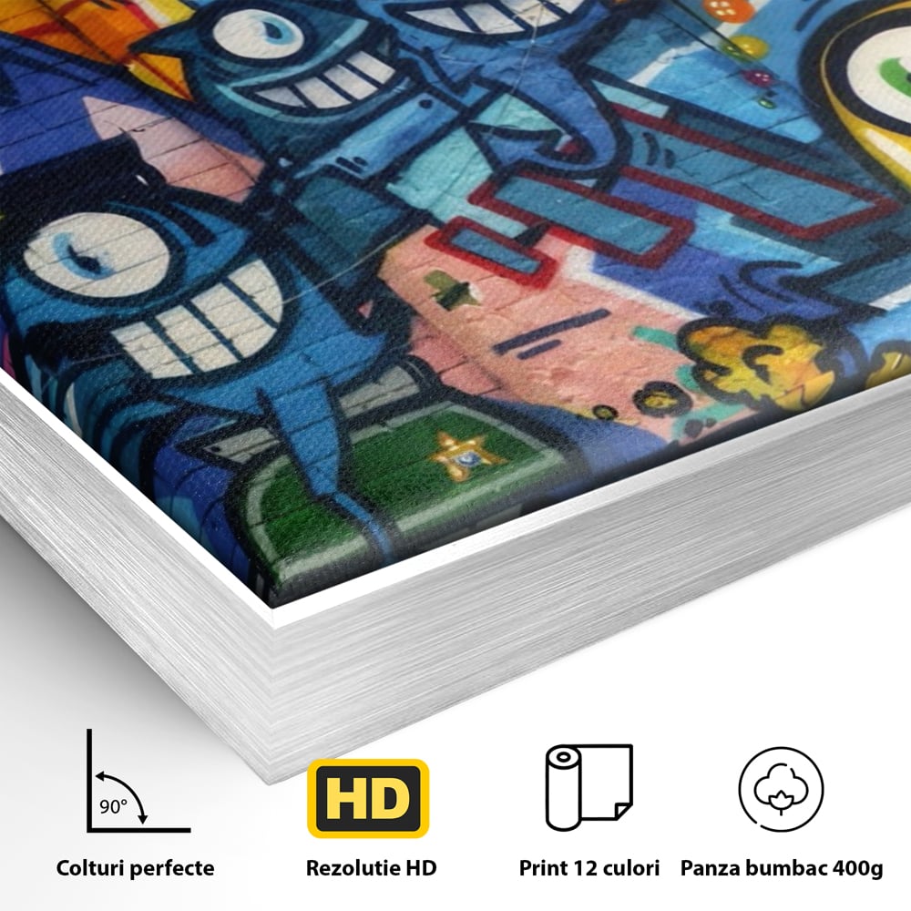 Tablou Canvas Premium LuxCanva® A1350, Graffiti Wall Art , Living, Decorativ, Animatie, Arta Stradala, Camera Copil, Game Room, Culori Vibrante