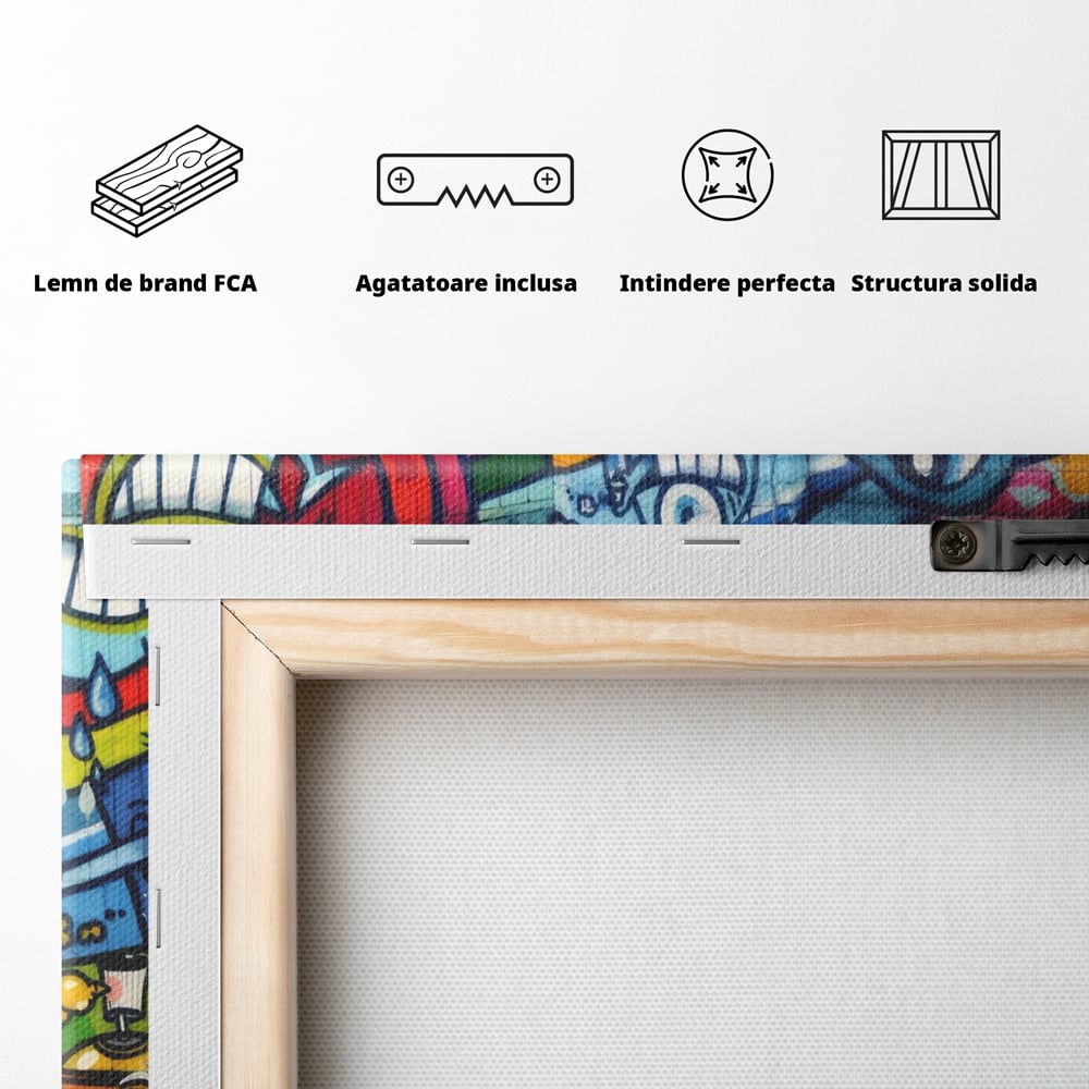 Tablou Canvas Premium LuxCanva® A1350, Graffiti Wall Art , Living, Decorativ, Animatie, Arta Stradala, Camera Copil, Game Room, Culori Vibrante