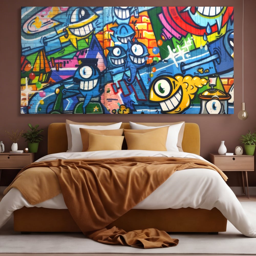 Tablou Canvas Premium LuxCanva® A1350, Graffiti Wall Art , Living, Decorativ, Animatie, Arta Stradala, Camera Copil, Game Room, Culori Vibrante
