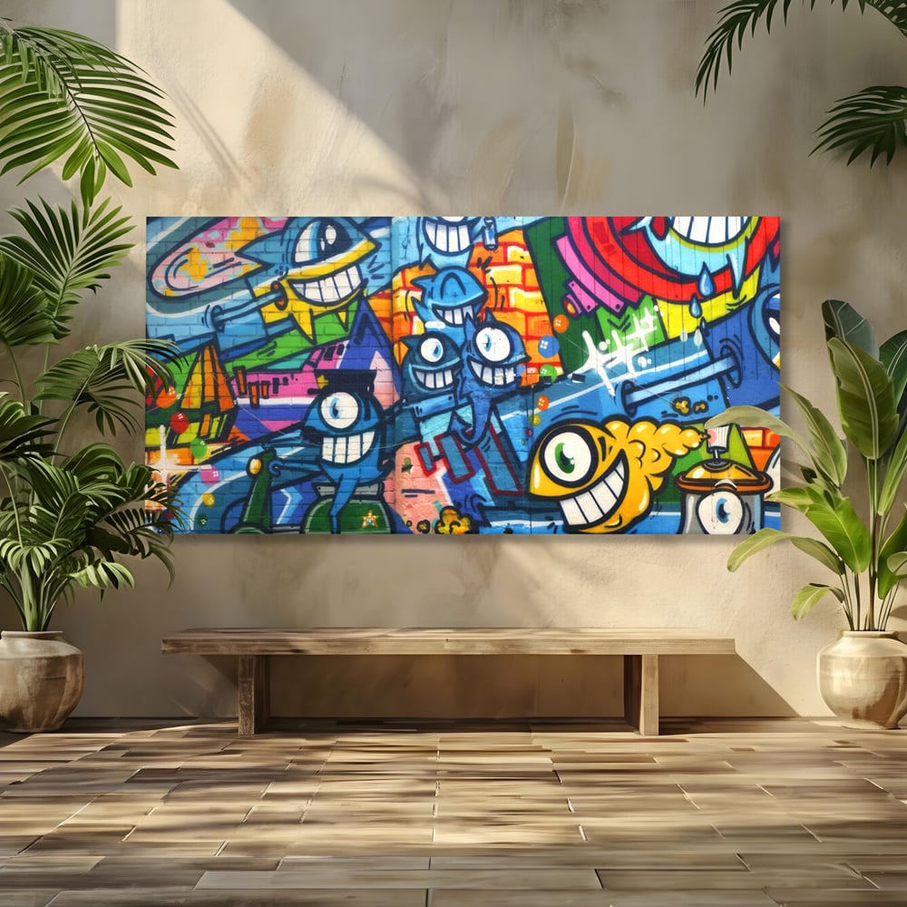 Tablou Canvas Premium LuxCanva® A1350, Graffiti Wall Art , Living, Decorativ, Animatie, Arta Stradala, Camera Copil, Game Room, Culori Vibrante