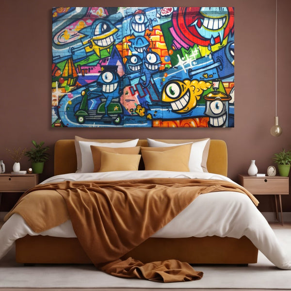 Tablou Canvas Premium LuxCanva® A1350, Graffiti Wall Art , Living, Decorativ, Animatie, Arta Stradala, Camera Copil, Game Room, Culori Vibrante