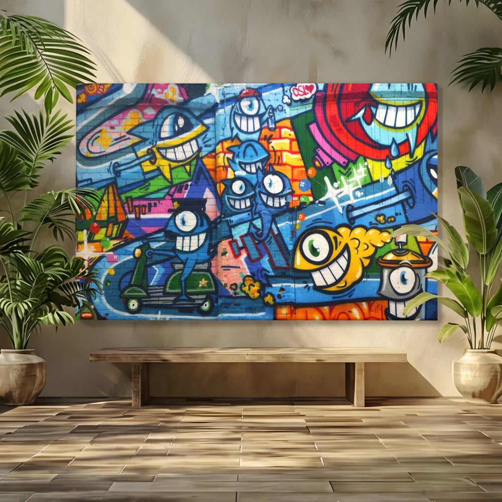 Tablou Canvas Premium LuxCanva® A1350, Graffiti Wall Art , Living, Decorativ, Animatie, Arta Stradala, Camera Copil, Game Room, Culori Vibrante