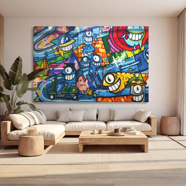 Tablou Canvas Premium LuxCanva® A1350, Graffiti Wall Art , Living, Decorativ, Animatie, Arta Stradala, Camera Copil, Game Room, Culori Vibrante