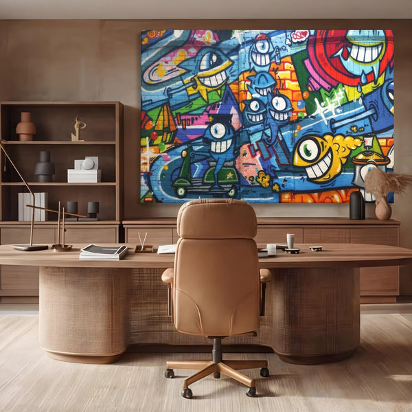 Tablou Canvas Premium LuxCanva® A1350, Graffiti Wall Art , Living, Decorativ, Animatie, Arta Stradala, Camera Copil, Game Room, Culori Vibrante