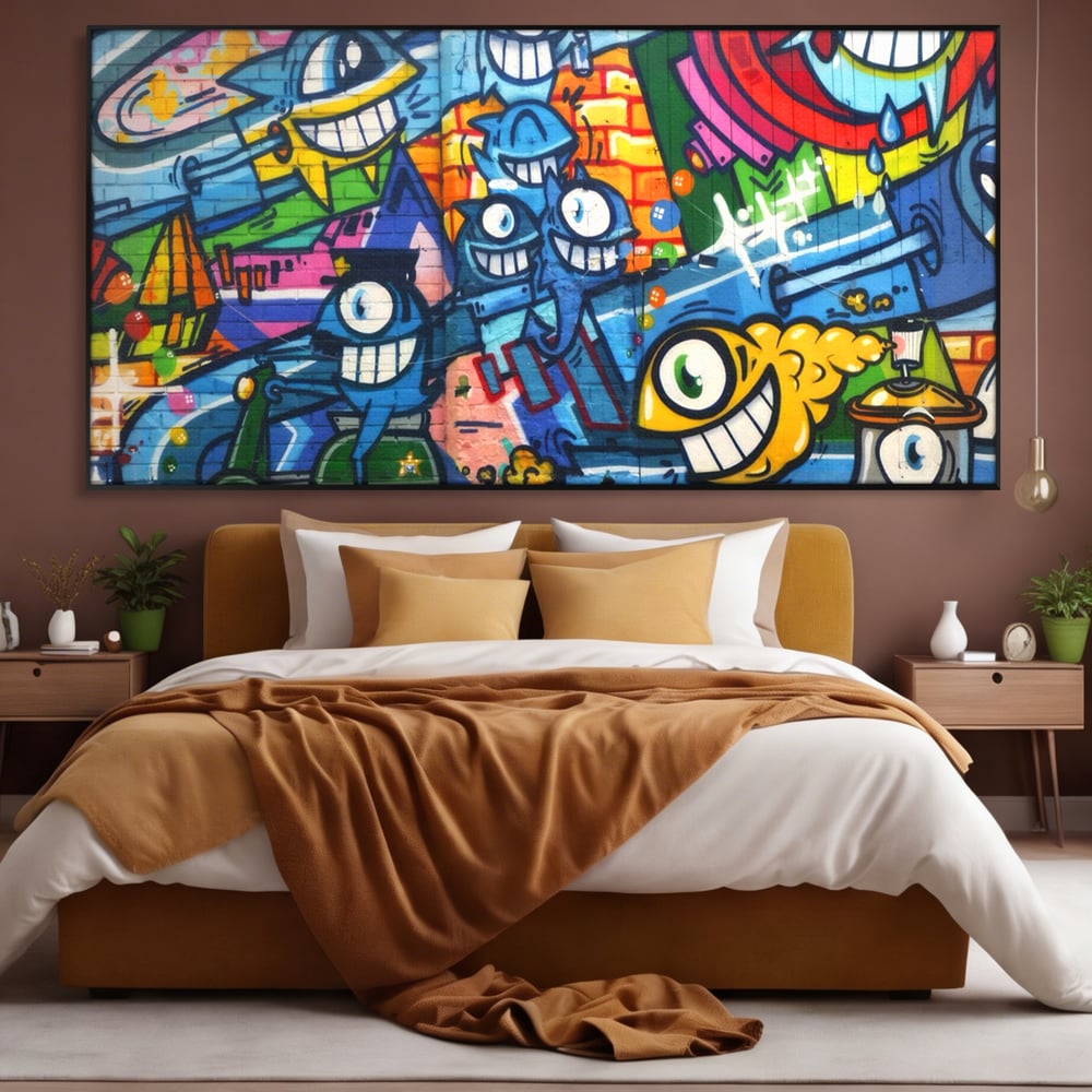Tablou Canvas Premium LuxCanva® A1350, Graffiti Wall Art , Living, Decorativ, Animatie, Arta Stradala, Camera Copil, Game Room, Culori Vibrante