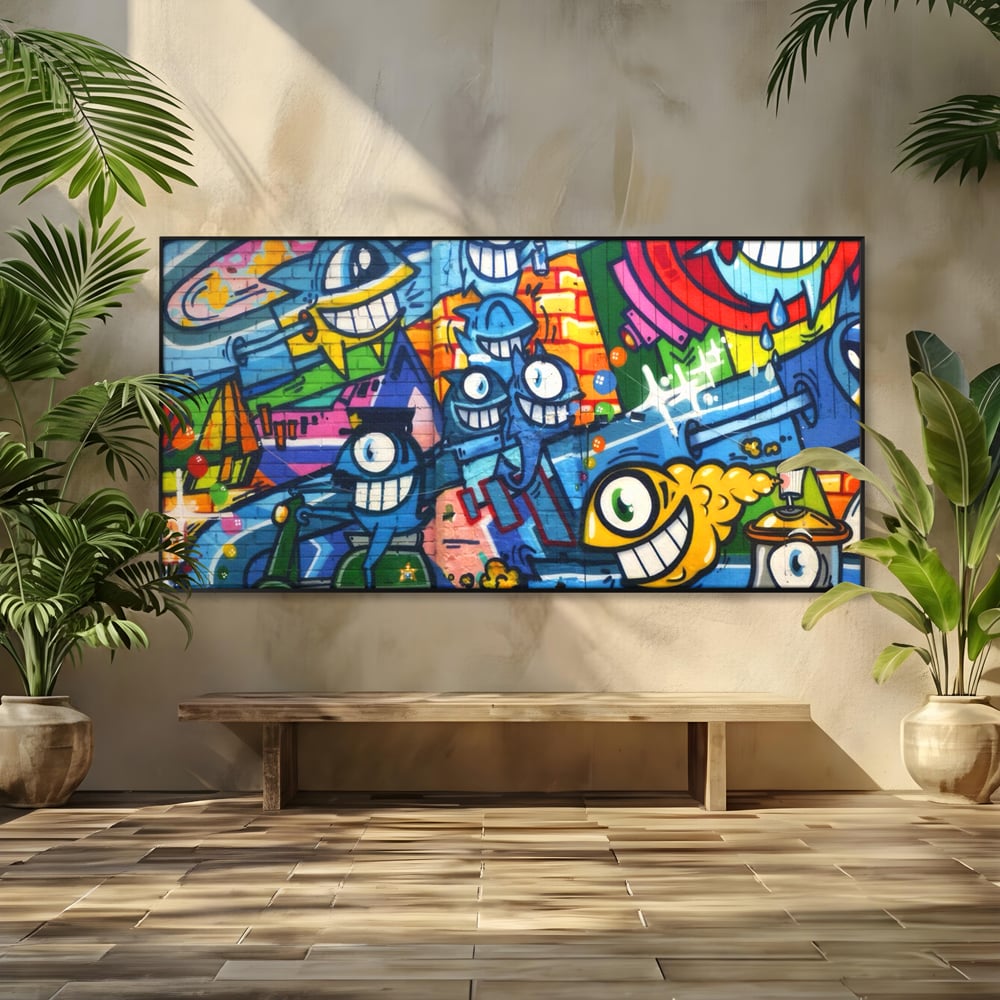 Tablou Canvas Premium LuxCanva® A1350, Graffiti Wall Art , Living, Decorativ, Animatie, Arta Stradala, Camera Copil, Game Room, Culori Vibrante
