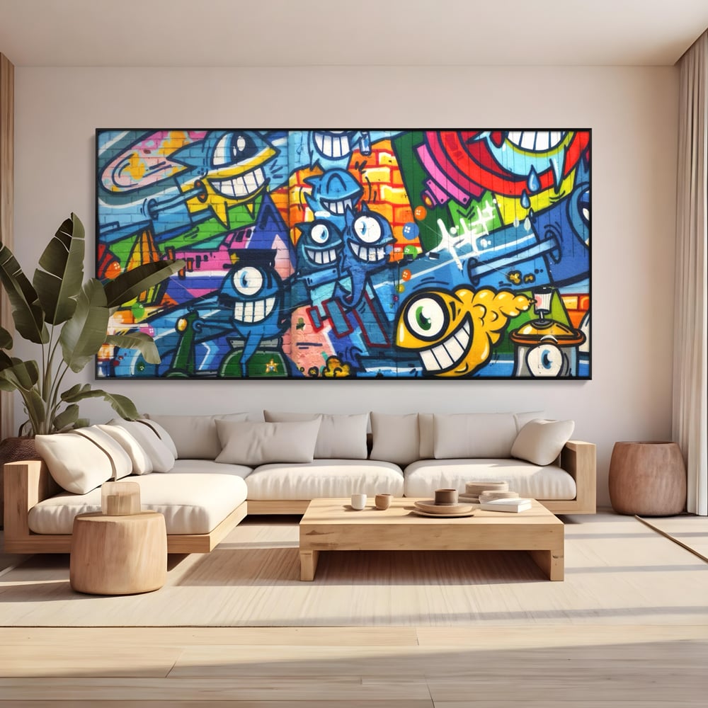 Tablou Canvas Premium LuxCanva® A1350, Graffiti Wall Art , Living, Decorativ, Animatie, Arta Stradala, Camera Copil, Game Room, Culori Vibrante
