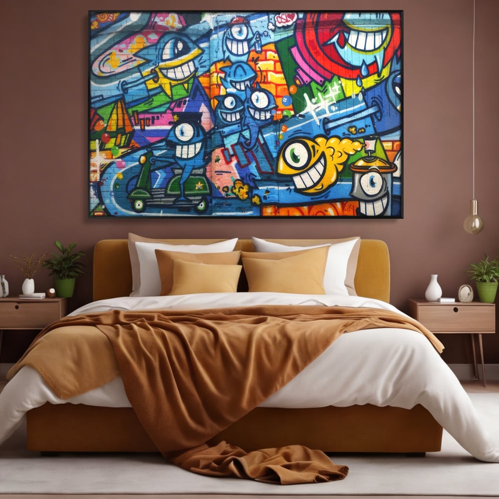 Tablou Canvas Premium LuxCanva® A1350, Graffiti Wall Art , Living, Decorativ, Animatie, Arta Stradala, Camera Copil, Game Room, Culori Vibrante