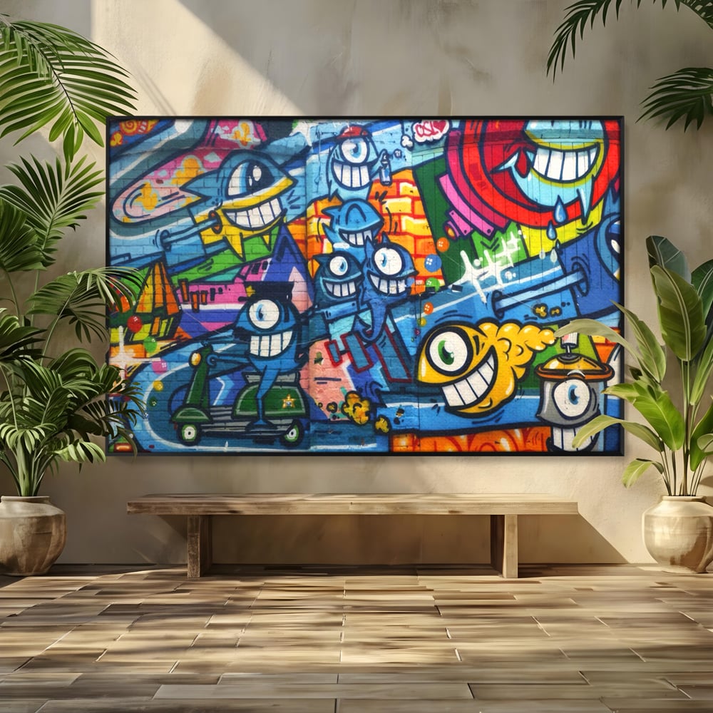 Tablou Canvas Premium LuxCanva® A1350, Graffiti Wall Art , Living, Decorativ, Animatie, Arta Stradala, Camera Copil, Game Room, Culori Vibrante