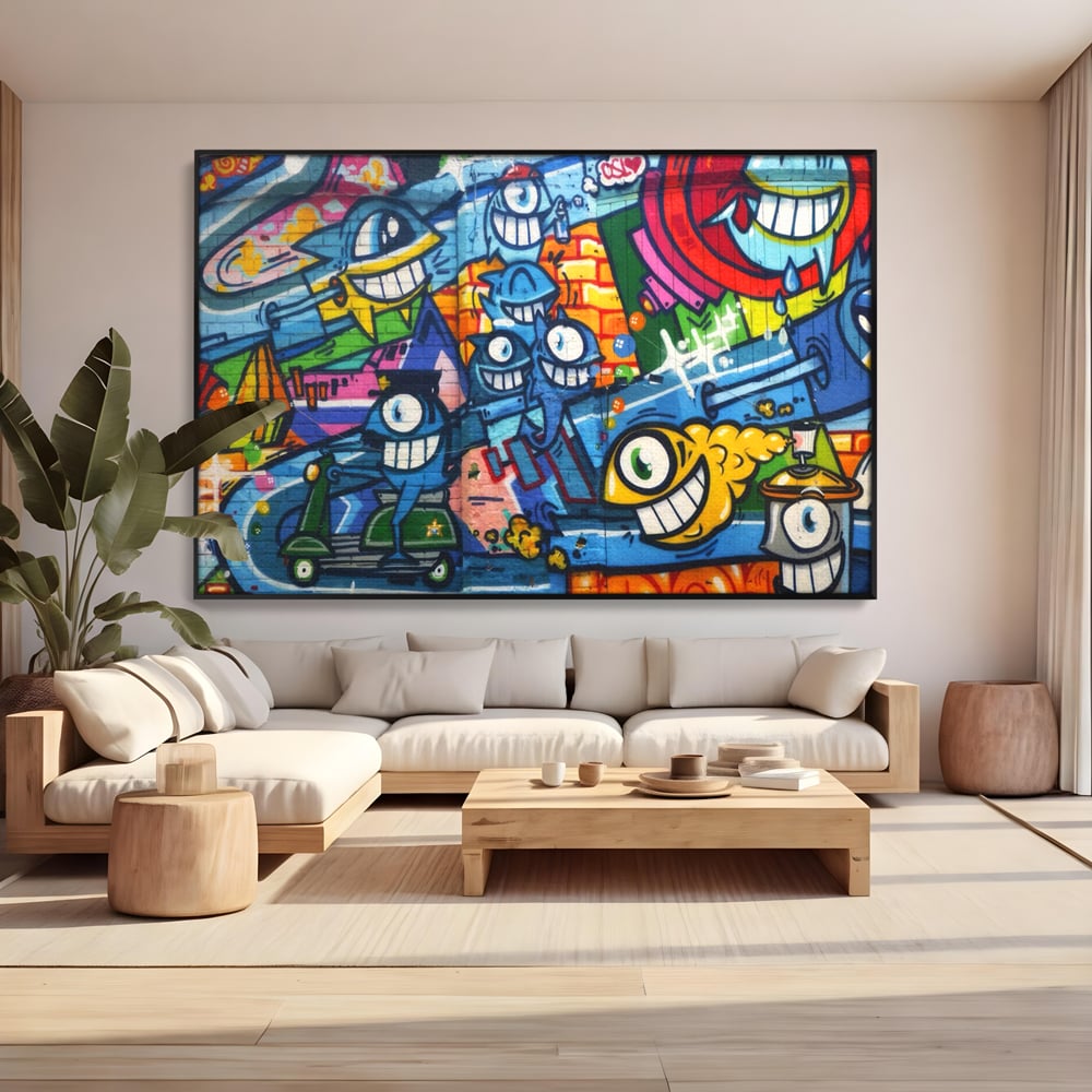 Tablou Canvas Premium LuxCanva® A1350, Graffiti Wall Art , Living, Decorativ, Animatie, Arta Stradala, Camera Copil, Game Room, Culori Vibrante