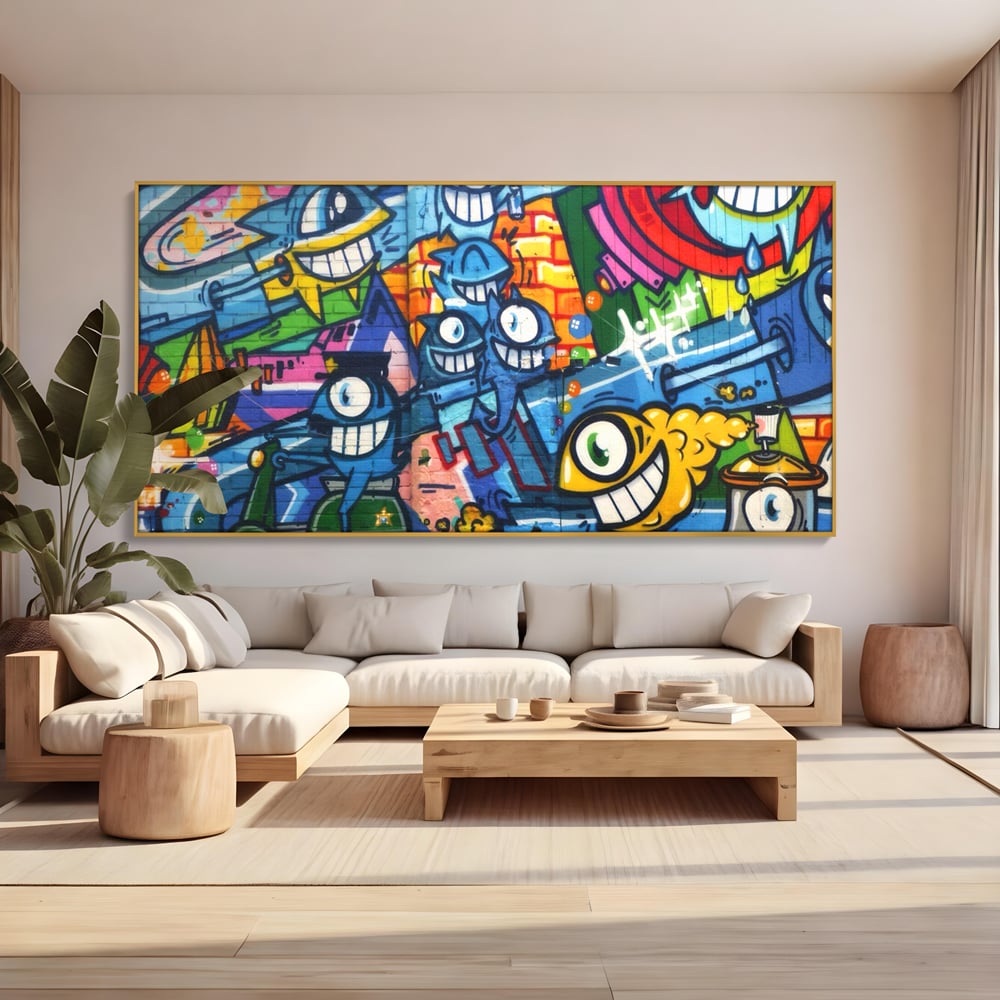 Tablou Canvas Premium LuxCanva® A1350, Graffiti Wall Art , Living, Decorativ, Animatie, Arta Stradala, Camera Copil, Game Room, Culori Vibrante