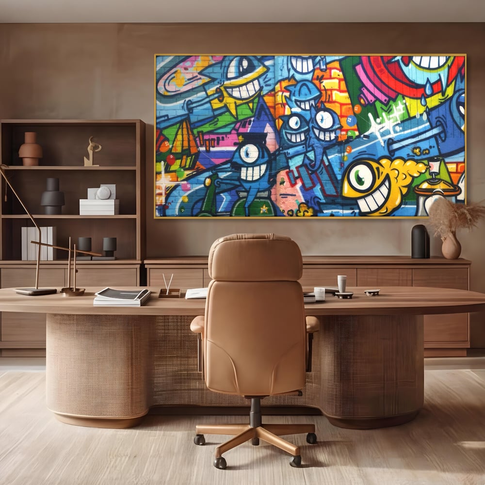 Tablou Canvas Premium LuxCanva® A1350, Graffiti Wall Art , Living, Decorativ, Animatie, Arta Stradala, Camera Copil, Game Room, Culori Vibrante