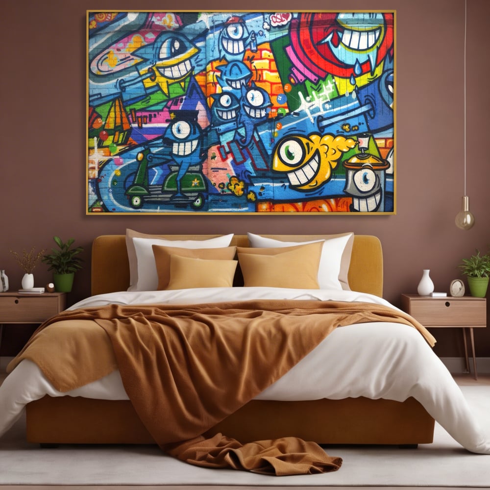 Tablou Canvas Premium LuxCanva® A1350, Graffiti Wall Art , Living, Decorativ, Animatie, Arta Stradala, Camera Copil, Game Room, Culori Vibrante