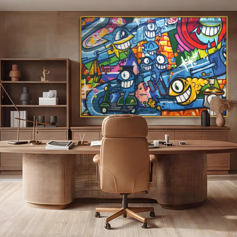 Tablou Canvas Premium LuxCanva® A1350, Graffiti Wall Art , Living, Decorativ, Animatie, Arta Stradala, Camera Copil, Game Room, Culori Vibrante