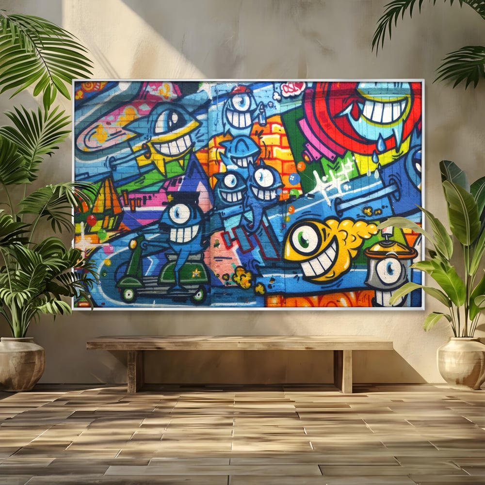 Tablou Canvas Premium LuxCanva® A1350, Graffiti Wall Art , Living, Decorativ, Animatie, Arta Stradala, Camera Copil, Game Room, Culori Vibrante