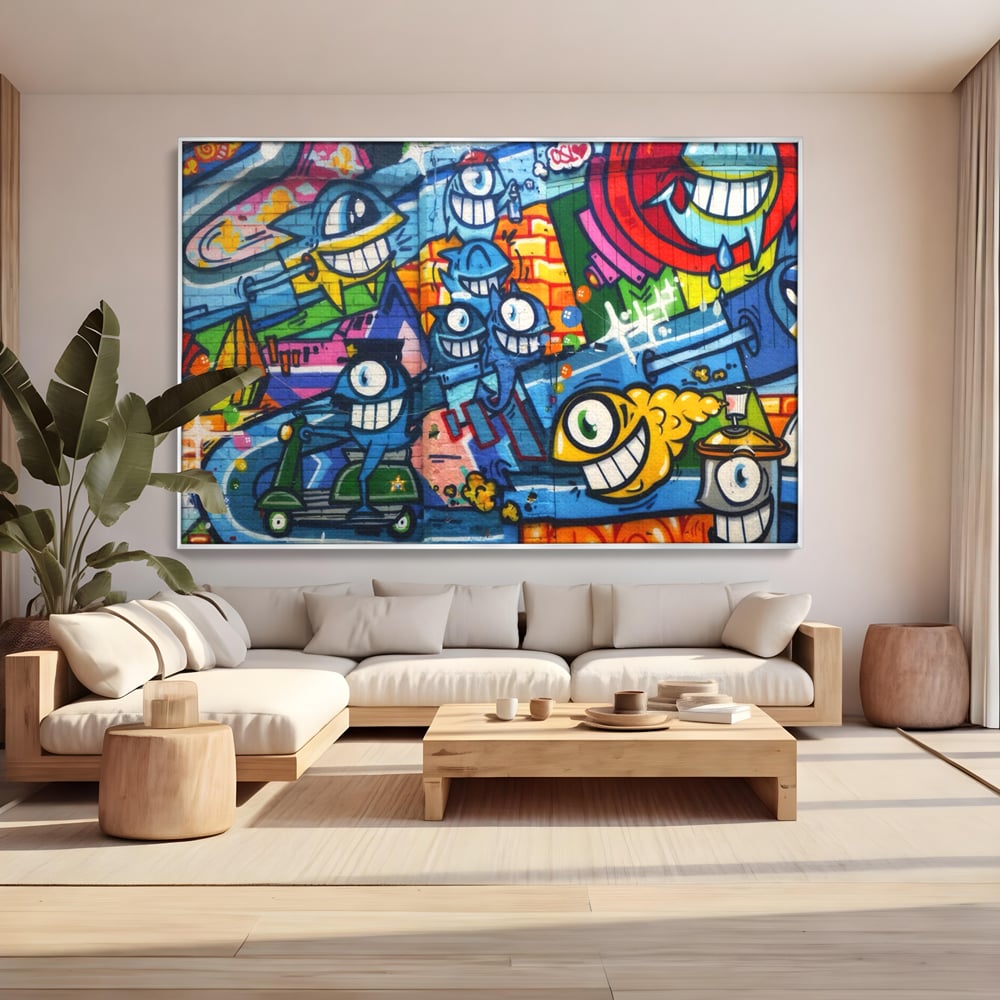 Tablou Canvas Premium LuxCanva® A1350, Graffiti Wall Art , Living, Decorativ, Animatie, Arta Stradala, Camera Copil, Game Room, Culori Vibrante
