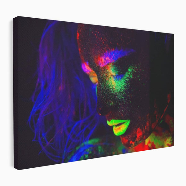 Leinwand Premium Canvas Wandkunst LuxCanva® A1357, Buntes Mädchen, Hübsch, Neon, Glitter, Phosphoreszierend, Lebendige Farben