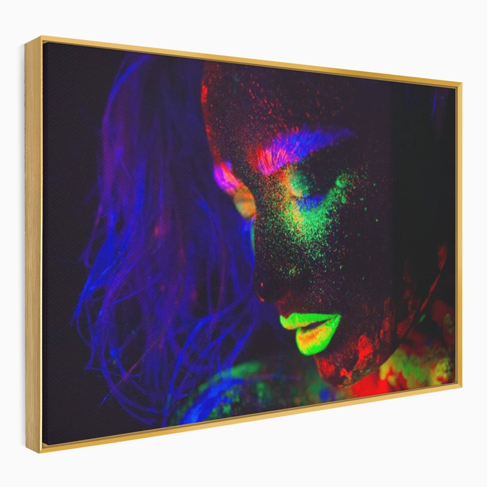 Leinwand Premium Canvas Wandkunst LuxCanva® A1357, Buntes Mädchen, Hübsch, Neon, Glitter, Phosphoreszierend, Lebendige Farben