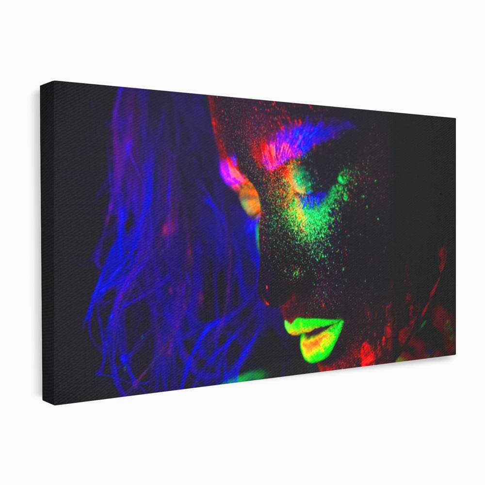 Leinwand Premium Canvas Wandkunst LuxCanva® A1357, Buntes Mädchen, Hübsch, Neon, Glitter, Phosphoreszierend, Lebendige Farben