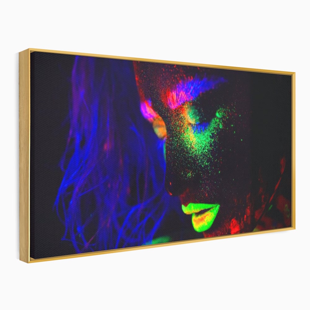 Leinwand Premium Canvas Wandkunst LuxCanva® A1357, Buntes Mädchen, Hübsch, Neon, Glitter, Phosphoreszierend, Lebendige Farben