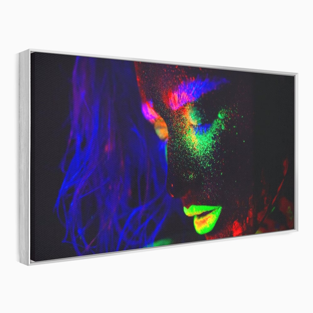 Leinwand Premium Canvas Wandkunst LuxCanva® A1357, Buntes Mädchen, Hübsch, Neon, Glitter, Phosphoreszierend, Lebendige Farben