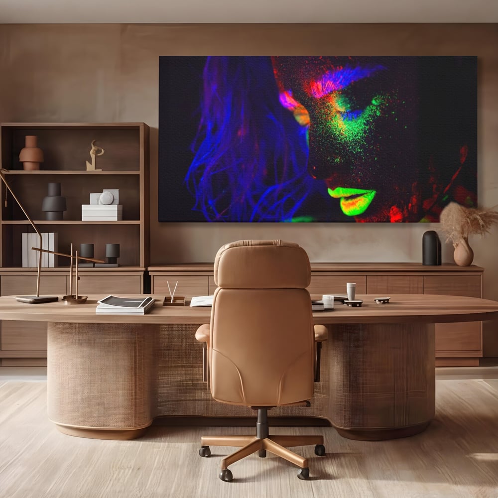 Leinwand Premium Canvas Wandkunst LuxCanva® A1357, Buntes Mädchen, Hübsch, Neon, Glitter, Phosphoreszierend, Lebendige Farben