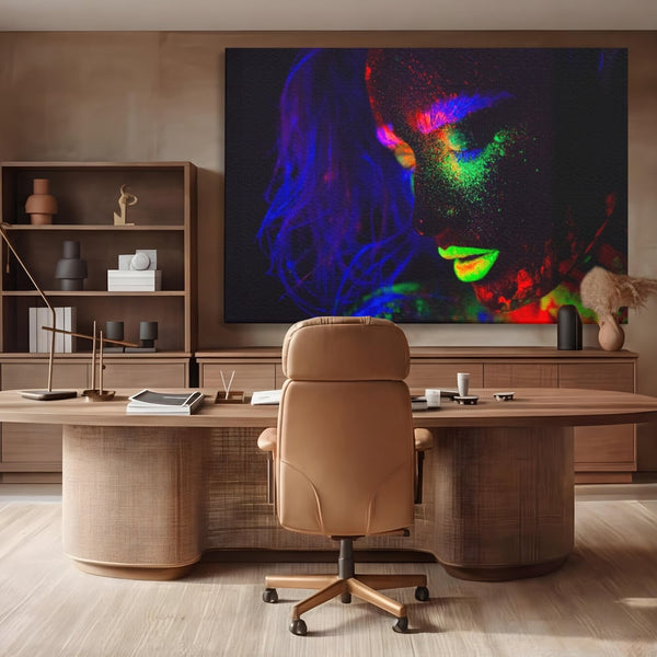 Leinwand Premium Canvas Wandkunst LuxCanva® A1357, Buntes Mädchen, Hübsch, Neon, Glitter, Phosphoreszierend, Lebendige Farben