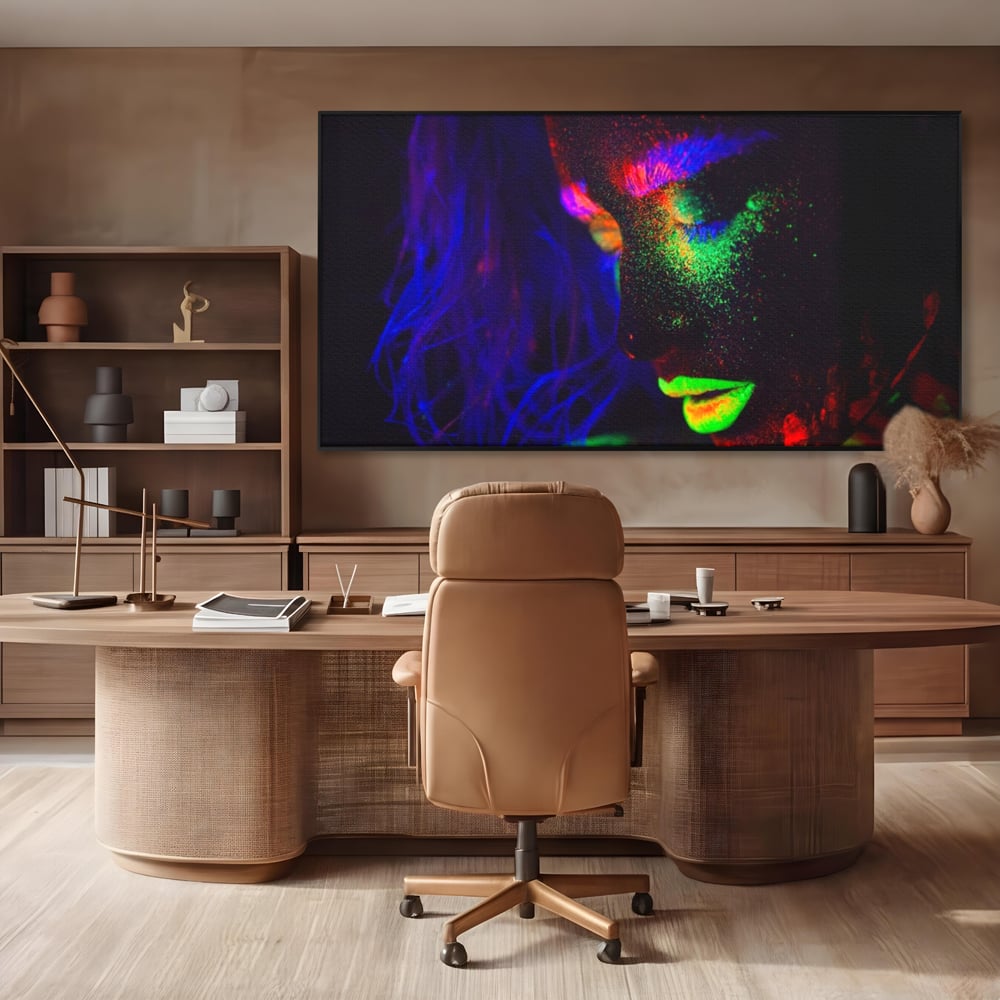 Leinwand Premium Canvas Wandkunst LuxCanva® A1357, Buntes Mädchen, Hübsch, Neon, Glitter, Phosphoreszierend, Lebendige Farben