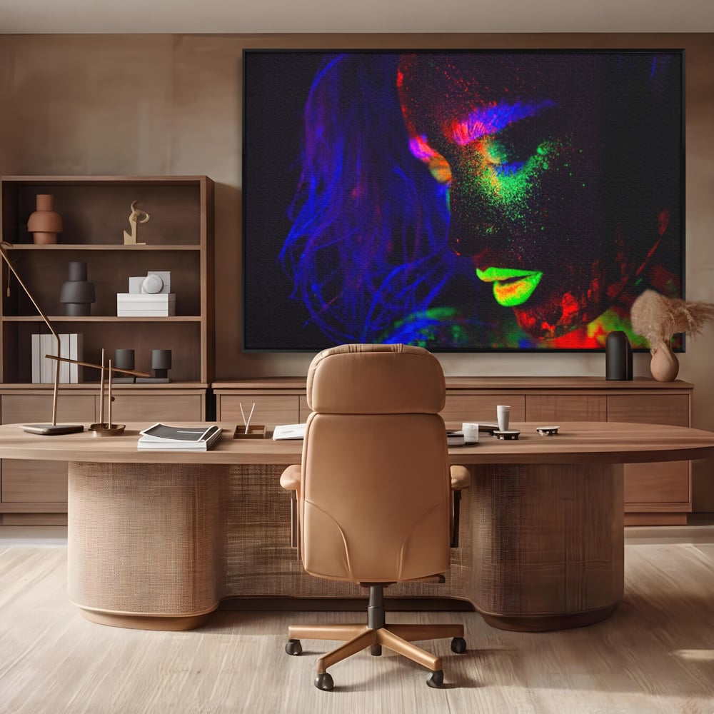 Leinwand Premium Canvas Wandkunst LuxCanva® A1357, Buntes Mädchen, Hübsch, Neon, Glitter, Phosphoreszierend, Lebendige Farben