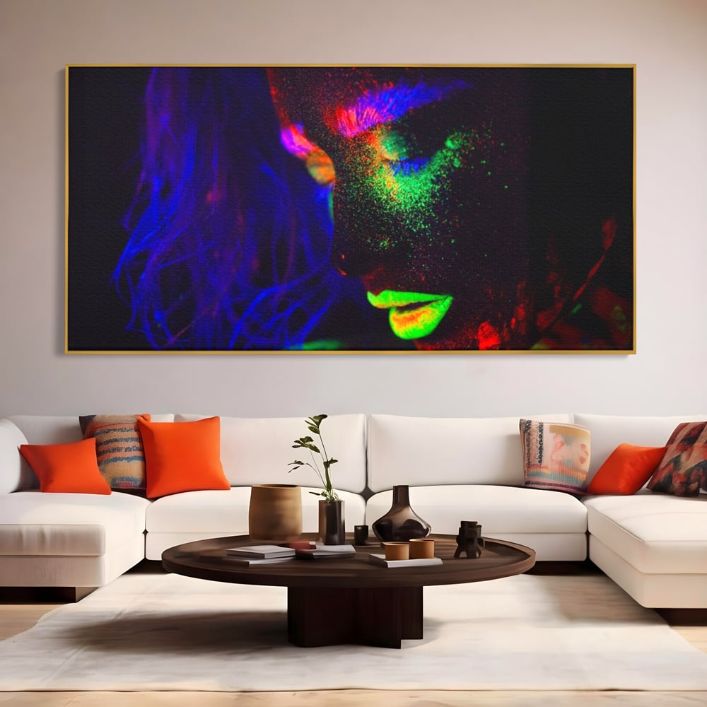 Leinwand Premium Canvas Wandkunst LuxCanva® A1357, Buntes Mädchen, Hübsch, Neon, Glitter, Phosphoreszierend, Lebendige Farben