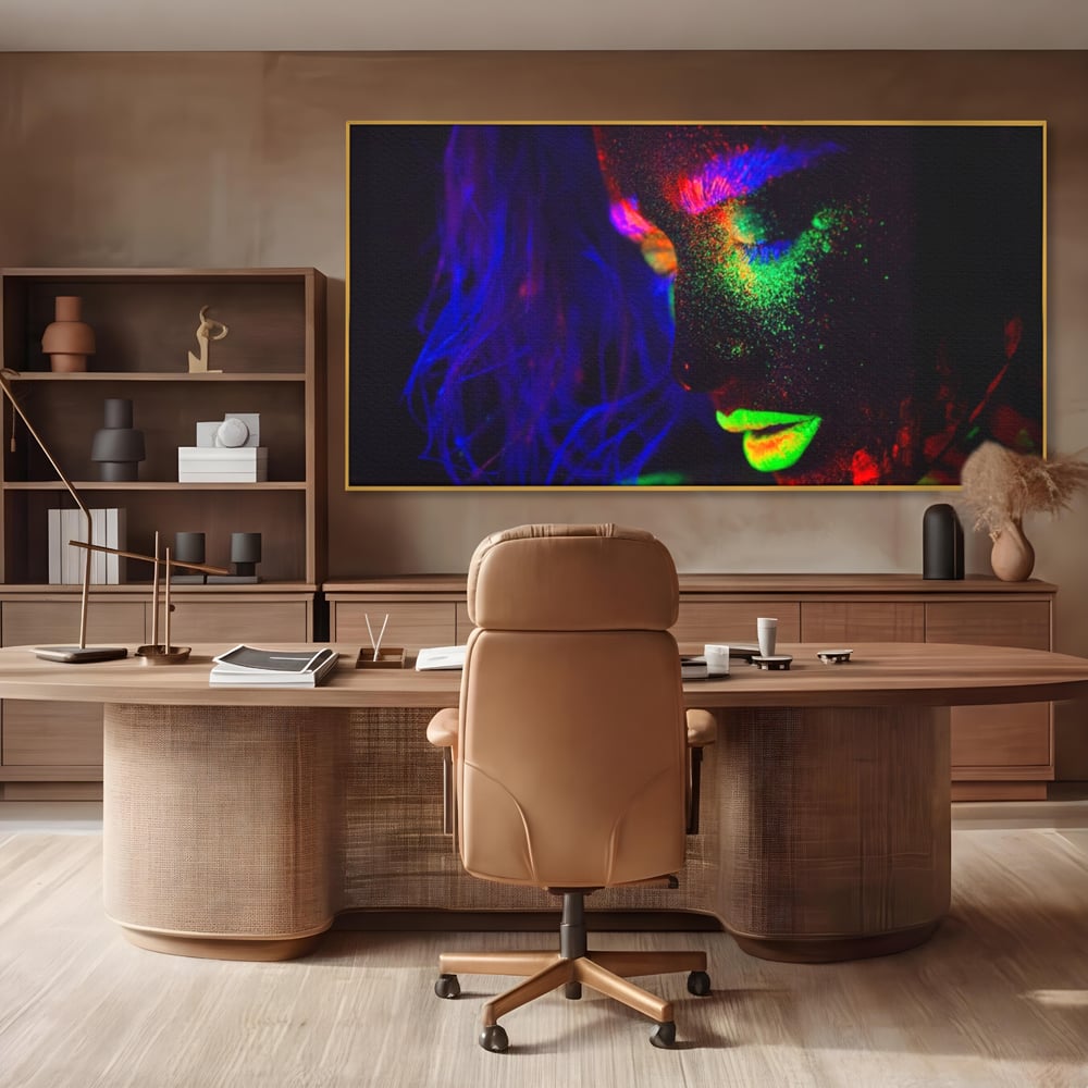 Leinwand Premium Canvas Wandkunst LuxCanva® A1357, Buntes Mädchen, Hübsch, Neon, Glitter, Phosphoreszierend, Lebendige Farben