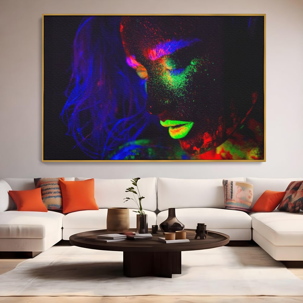 Leinwand Premium Canvas Wandkunst LuxCanva® A1357, Buntes Mädchen, Hübsch, Neon, Glitter, Phosphoreszierend, Lebendige Farben