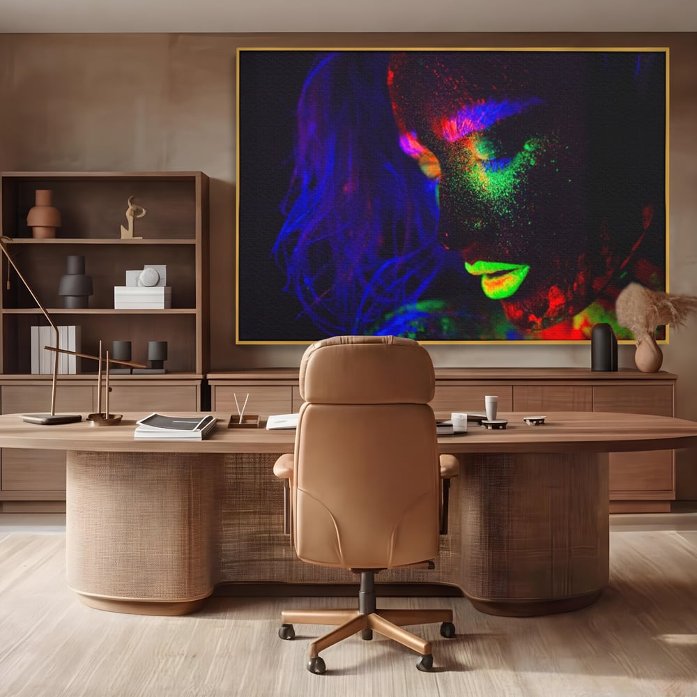 Leinwand Premium Canvas Wandkunst LuxCanva® A1357, Buntes Mädchen, Hübsch, Neon, Glitter, Phosphoreszierend, Lebendige Farben