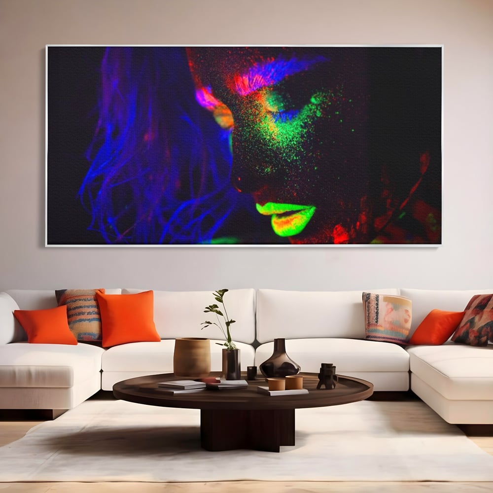 Leinwand Premium Canvas Wandkunst LuxCanva® A1357, Buntes Mädchen, Hübsch, Neon, Glitter, Phosphoreszierend, Lebendige Farben