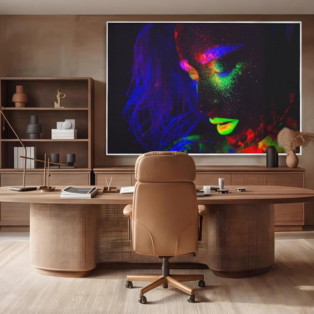 Leinwand Premium Canvas Wandkunst LuxCanva® A1357, Buntes Mädchen, Hübsch, Neon, Glitter, Phosphoreszierend, Lebendige Farben