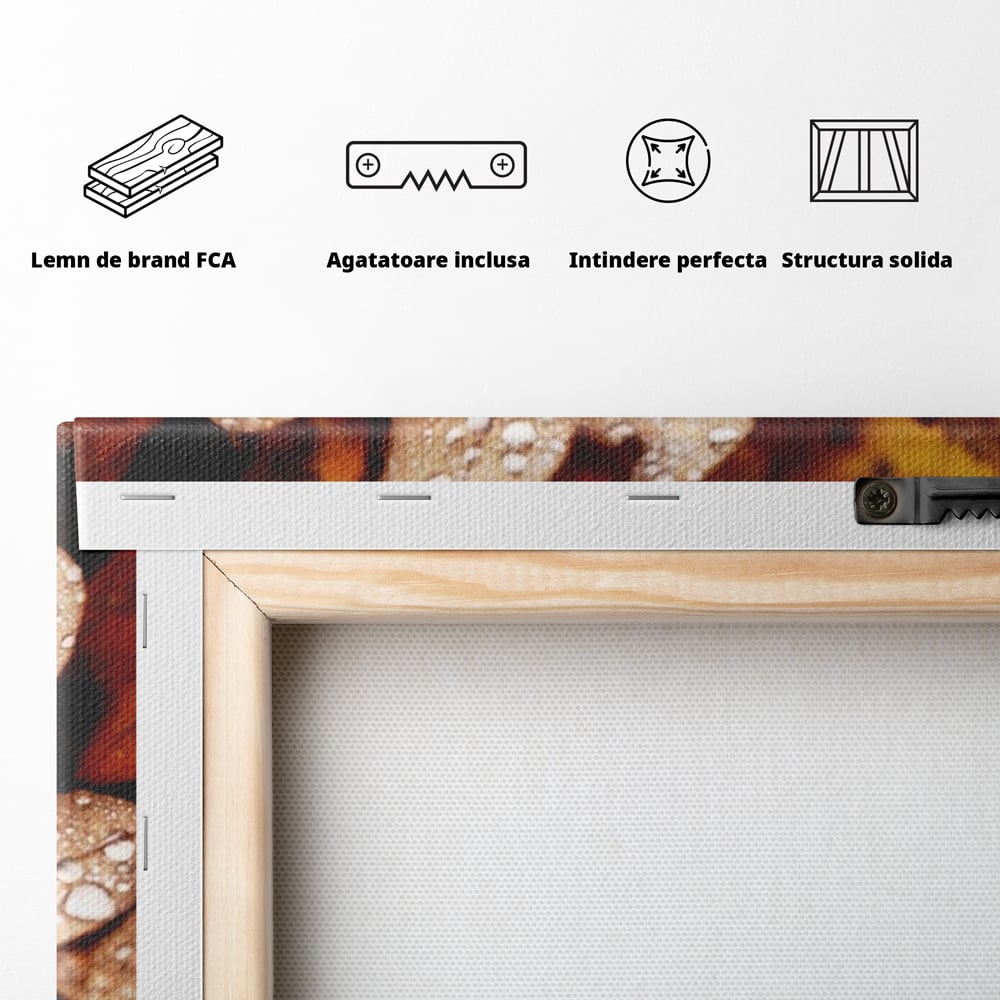 Leinwand Wandkunst Leinwand Wandkunst LuxCanva® A1362, Tautropfen , Lebendig, Blatt, Eiche, Herbst, Bernstein, Natur, Lebendige Farben
